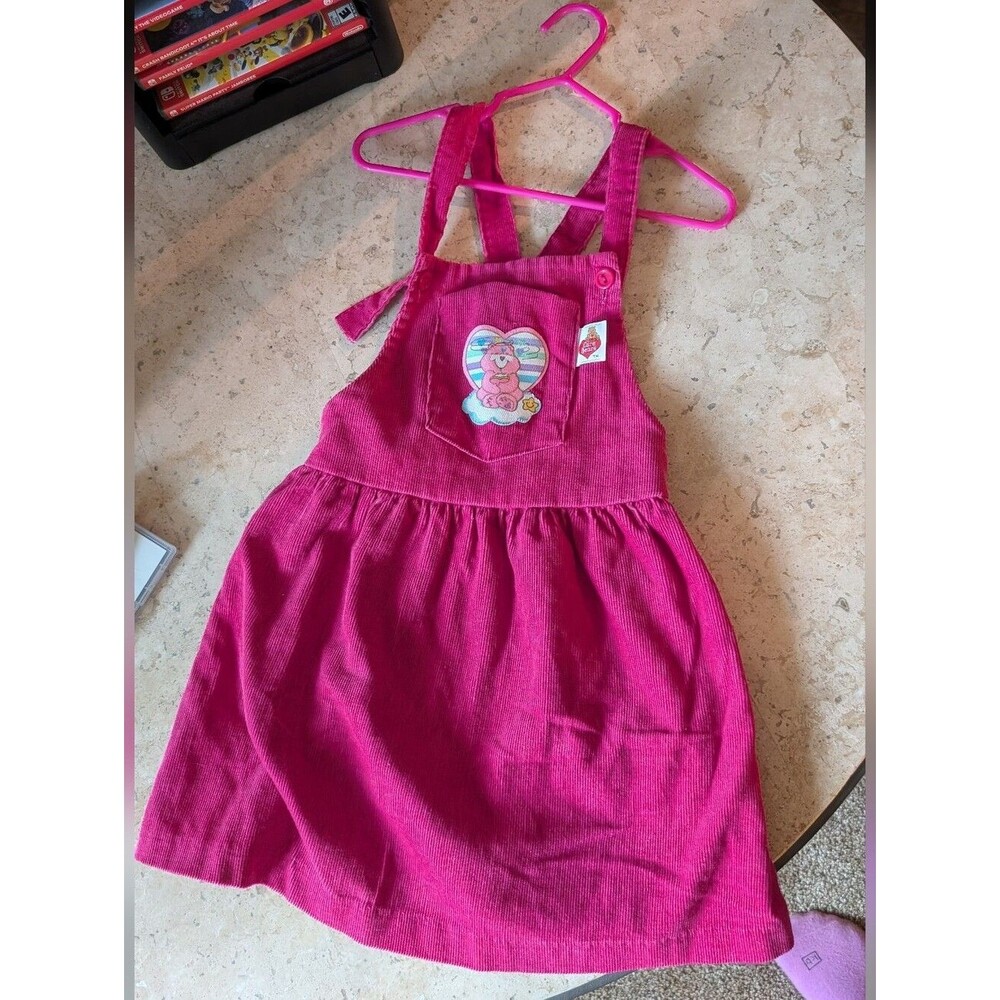 Vintage 1983 Care Bears Corduroy Overall Jumper Dress Pink Dobie Size 6X Rare